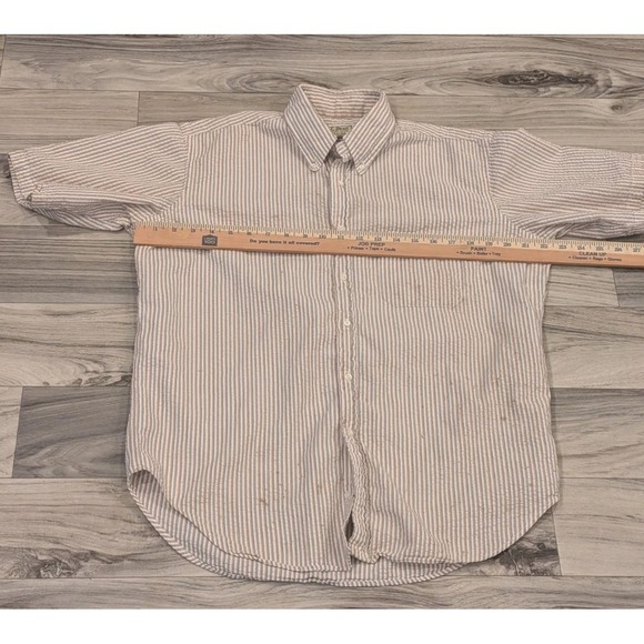 L.L. Bean Other - LL Bean Seersucker Shirt Mens L Tan Striped Short Sleeve Button Up Vintage USA